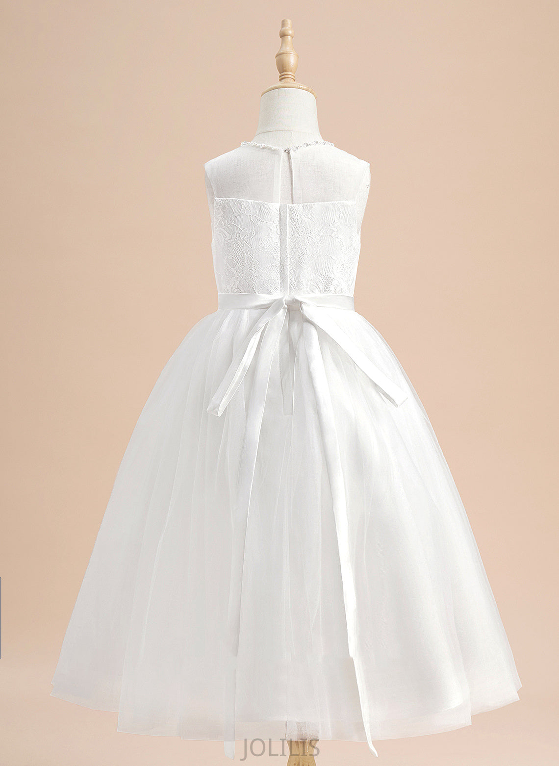 A-Line With Tulle Neck Sleeveless Scoop Flower Girl Flower Girl Dresses Avah Beading - Dress Tea-length