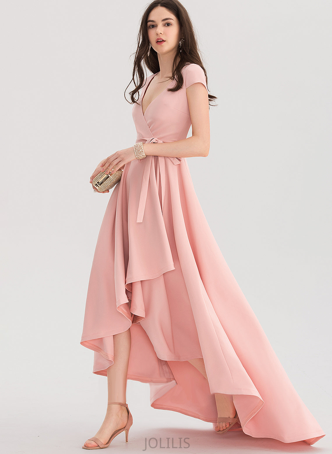 Asymmetrical Ciara A-Line Prom Dresses Crepe V-neck Stretch