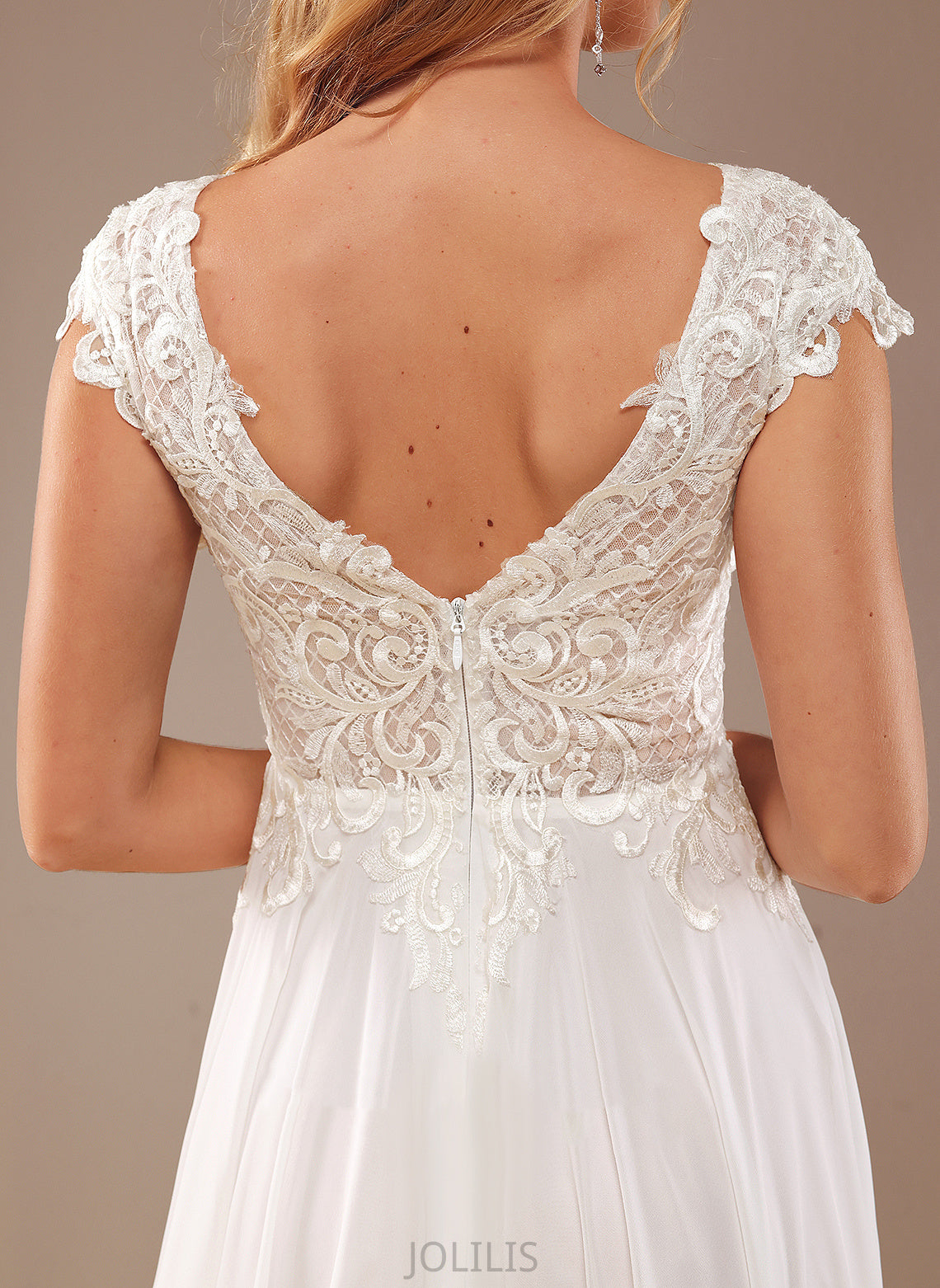 Wedding Dress With A-Line Wedding Dresses Lace Chiffon Sweep V-neck Lace Karen Train