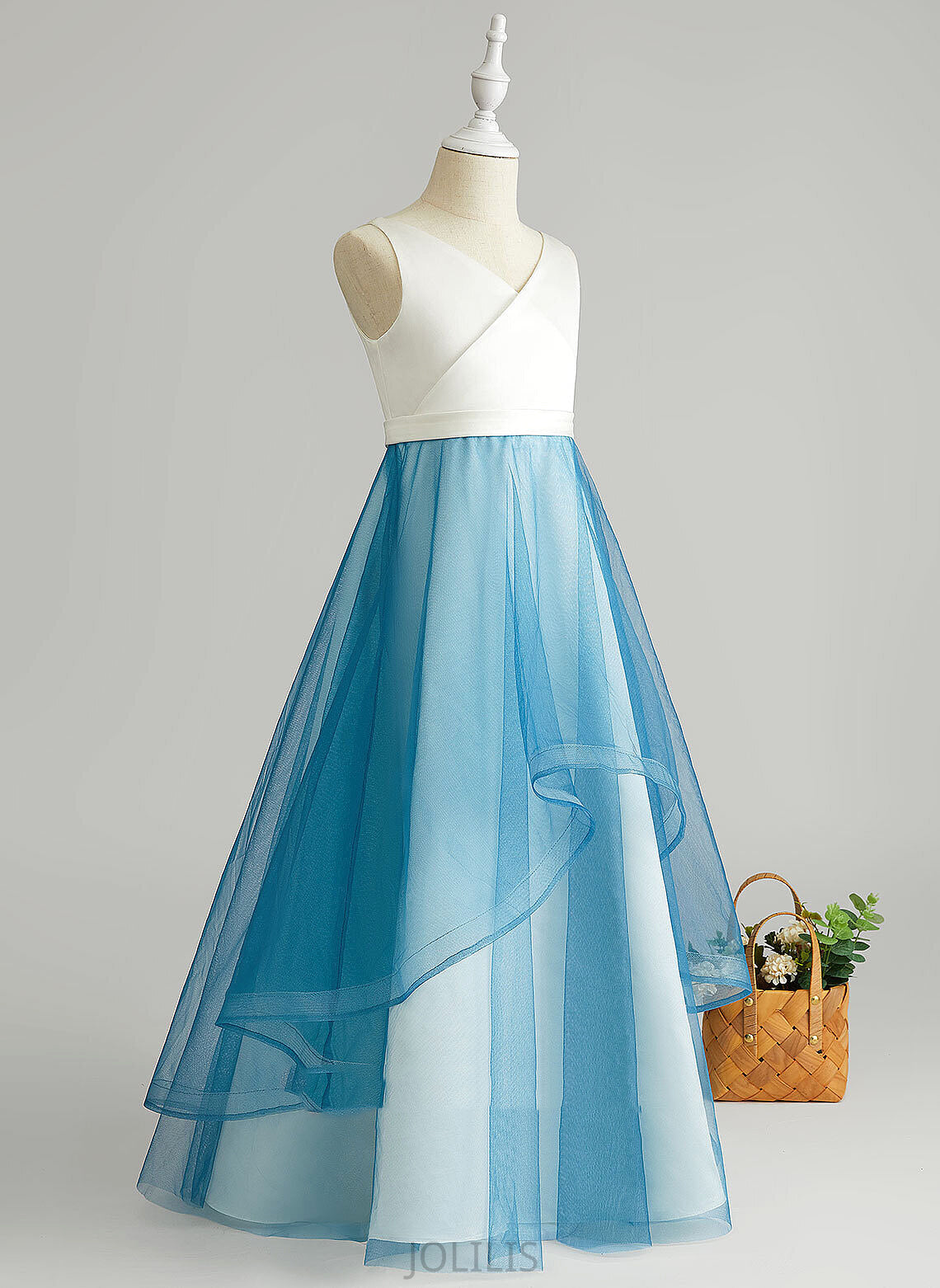 Isabell Floor-length Girl V-neck Flower Girl Dresses Tulle Sleeveless - Flower A-Line Dress