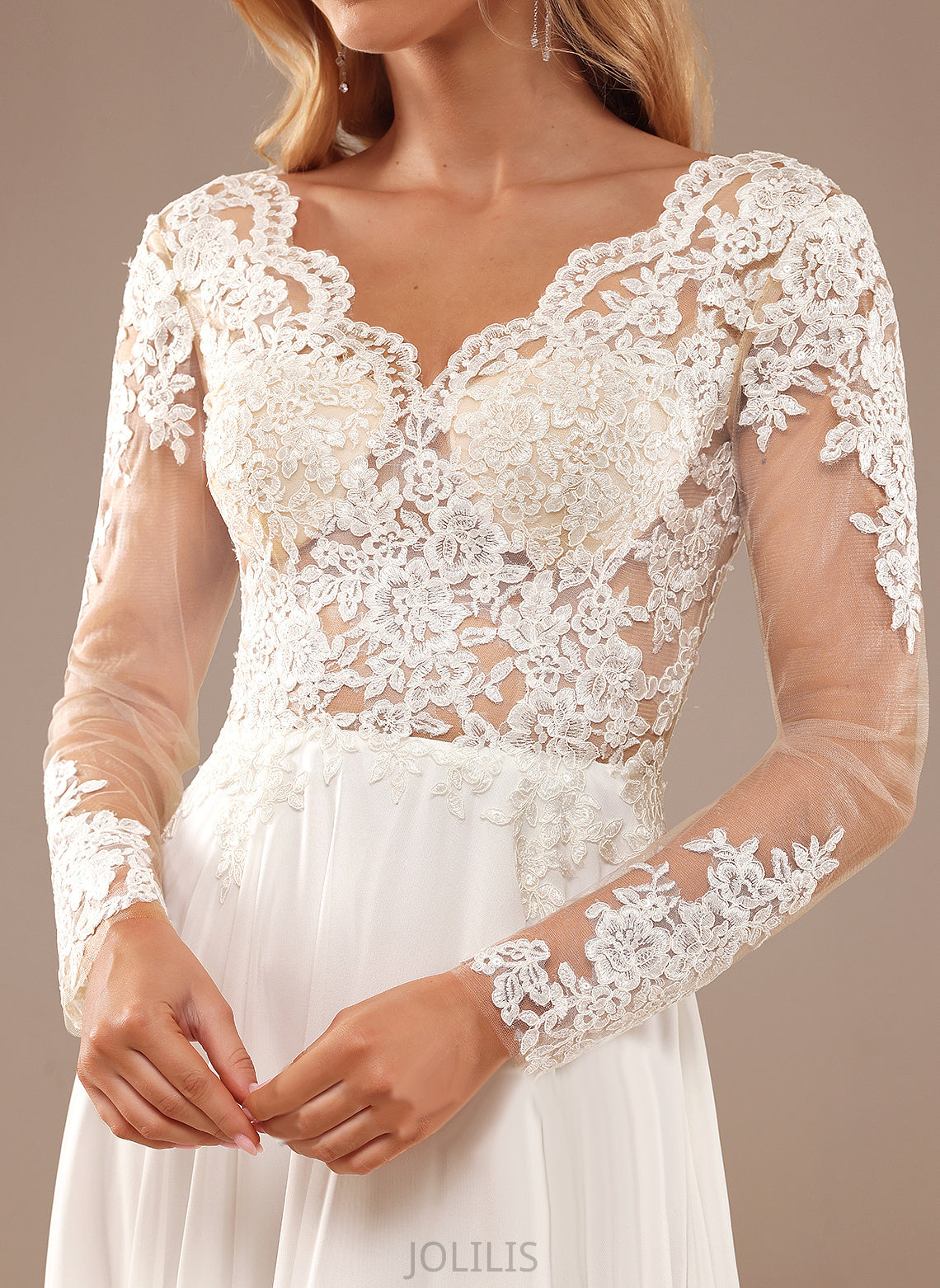 Chiffon Sequins Patricia Lace A-Line V-neck Wedding Dress Wedding Dresses Floor-Length With