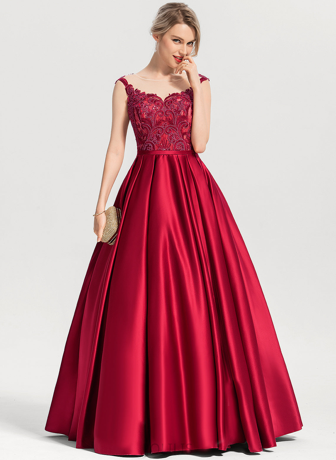 Sequins Ball-Gown/Princess Floor-Length Scoop Prom Dresses Anika Satin With Lace