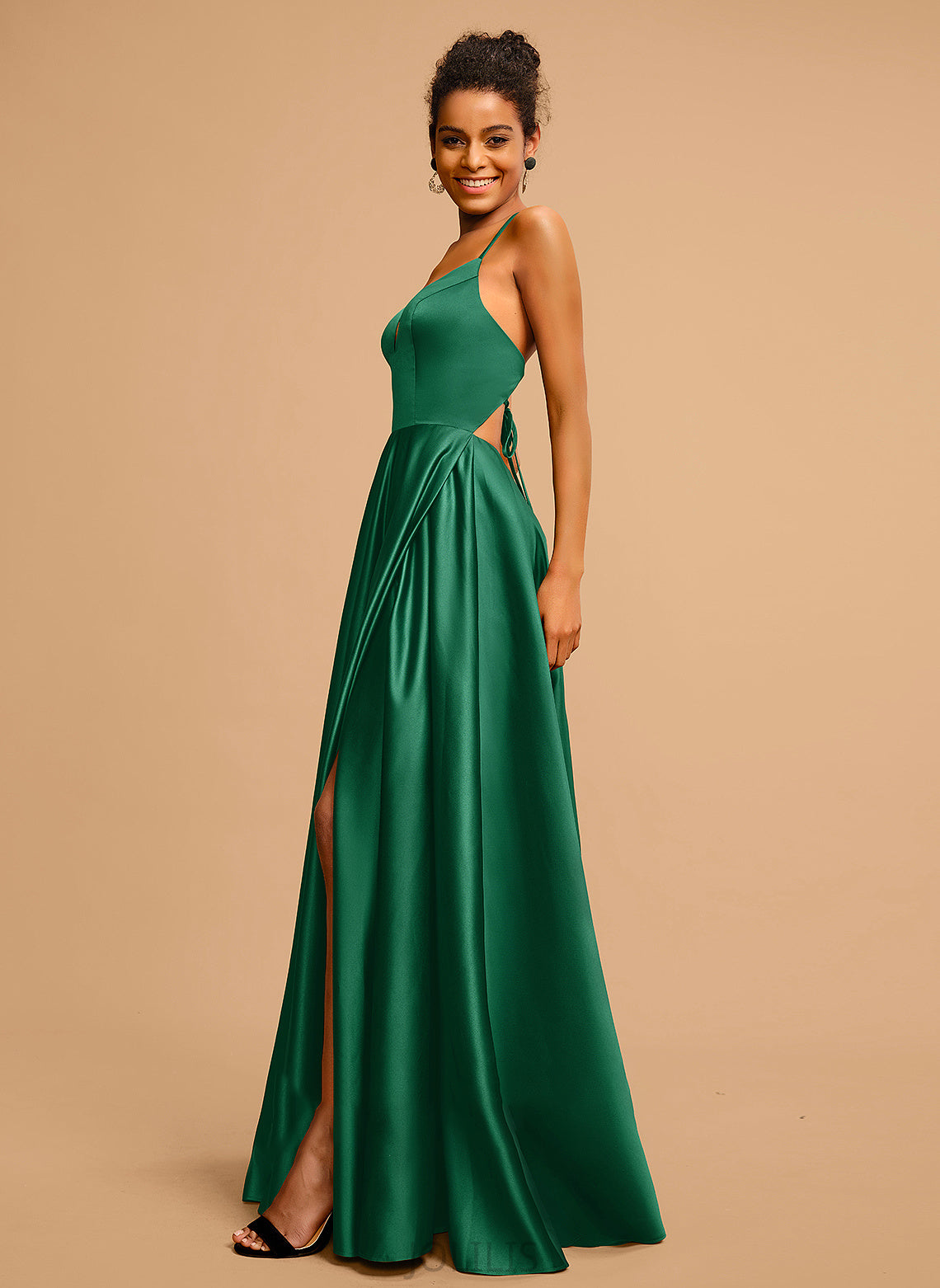 V-neck Satin Martha A-Line Prom Dresses Floor-Length