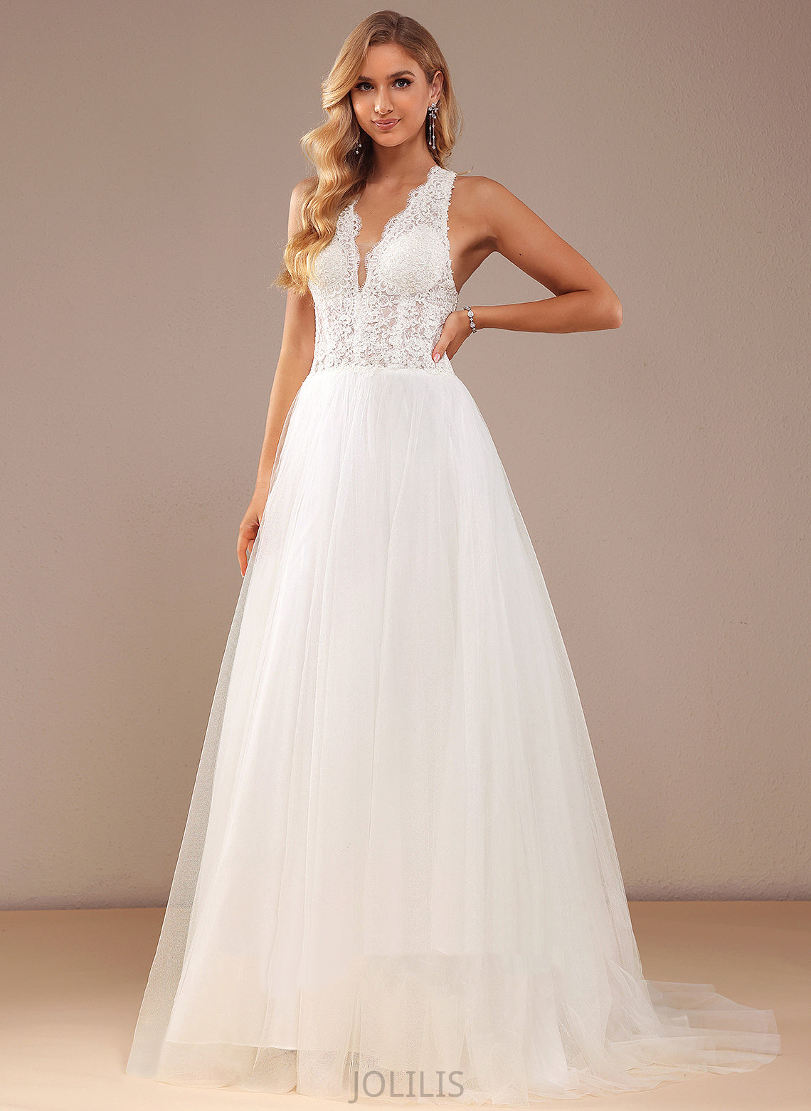 With Lace Ball-Gown/Princess Wedding Dress Eliana Court Lace Sequins V-neck Train Wedding Dresses Tulle