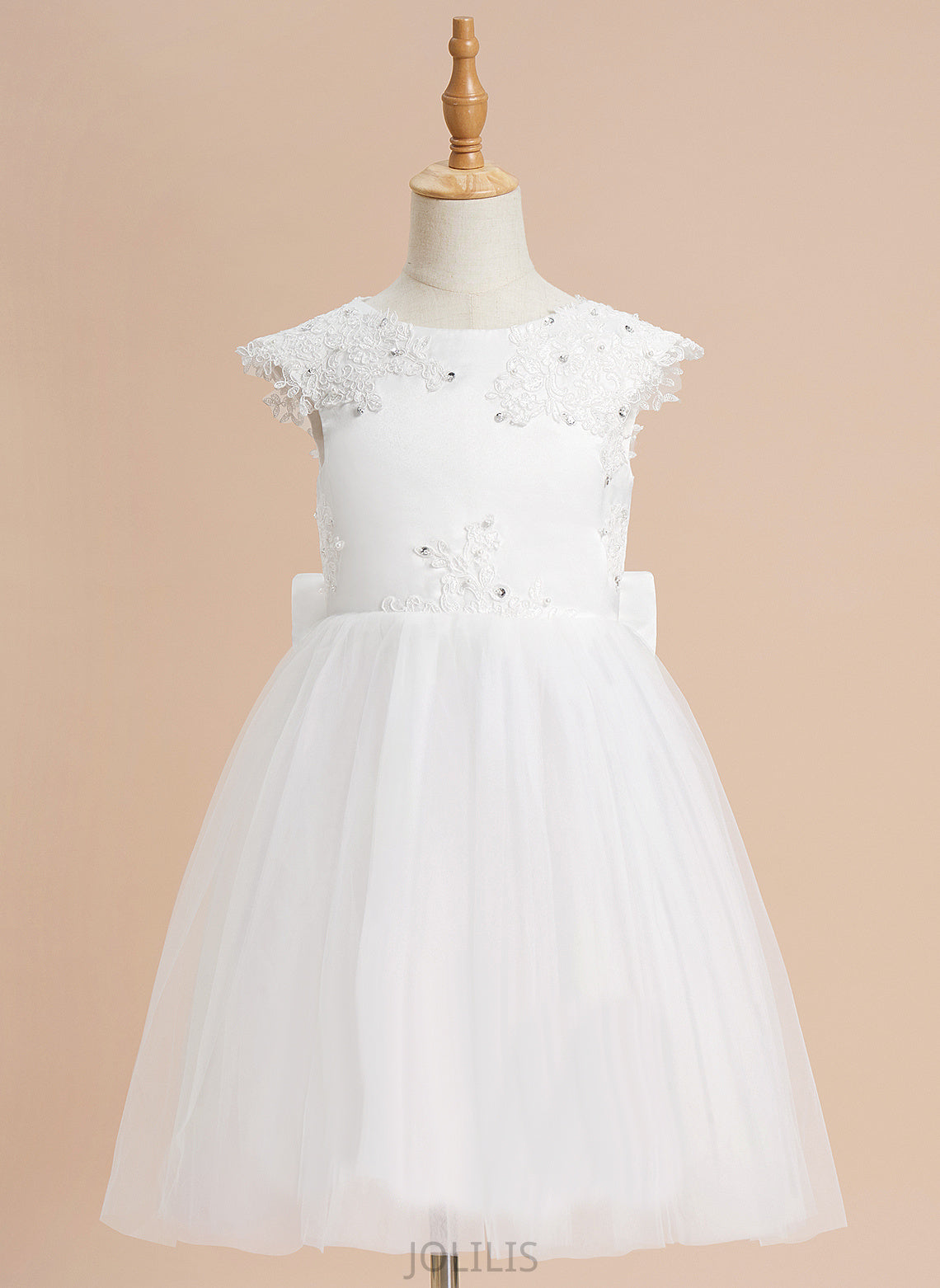 Sleeveless A-Line Beading/Sequins/Bow(s) Neck Girl With Tulle - Flower Girl Dresses Scoop Flower Knee-length Viv Dress