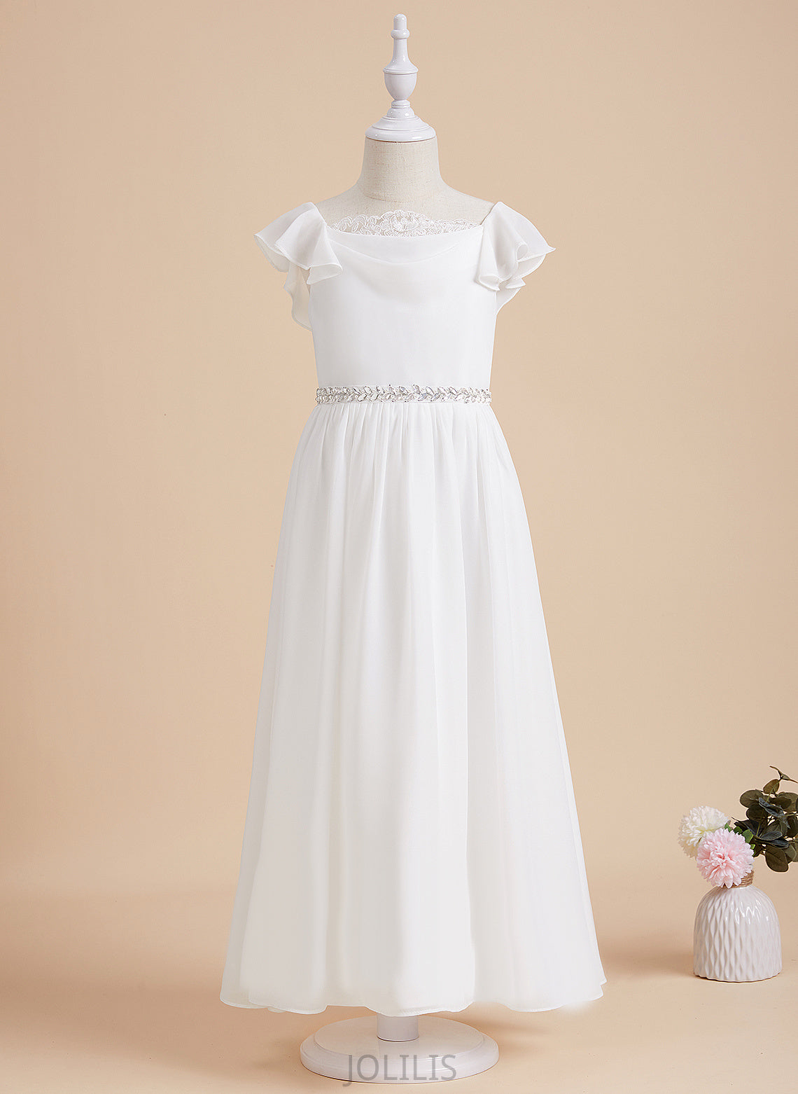 Dress Girl - Neck Short A-Line Chiffon/Lace Sleeves Beading Flower With Ankle-length Valerie Scoop Flower Girl Dresses