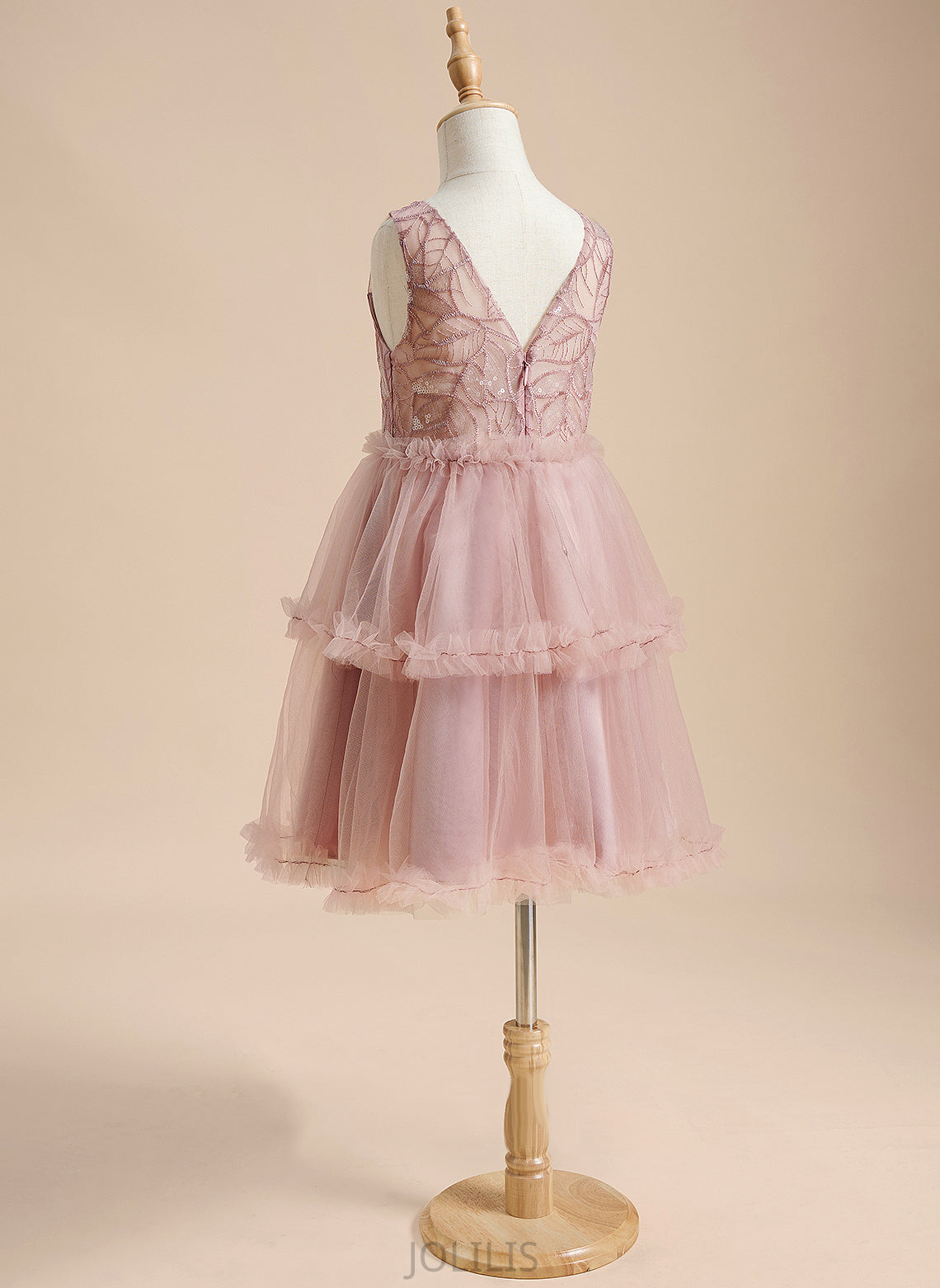 Knee-length Tulle Arielle With Dress Flower Neck Girl Sleeveless Sequins/Pleated/V - Back Flower Girl Dresses Scoop A-Line