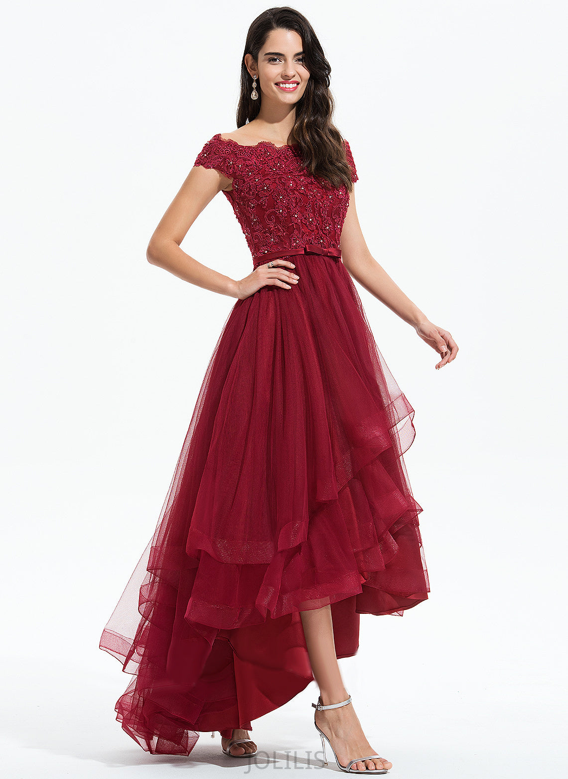 Sequins Dress Off-the-Shoulder Rosa Bow(s) A-Line With Wedding Dresses Lace Wedding Tulle Beading Asymmetrical