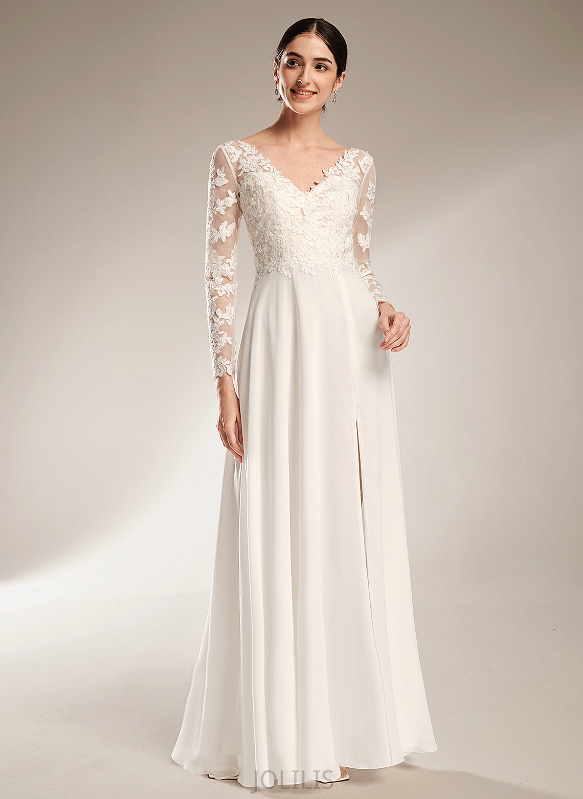 Dahlia Dress Floor-Length Chiffon A-Line Wedding Lace Wedding Dresses V-neck