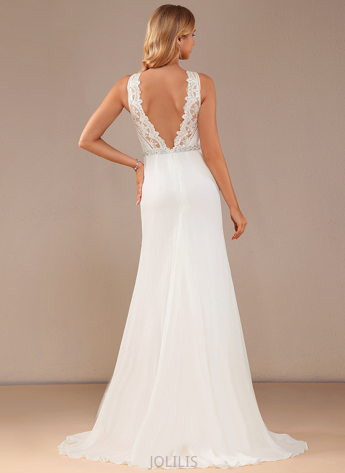 Lace Dress Train Trumpet/Mermaid Chiffon Beading High Wedding Glenda Neck Court With Wedding Dresses