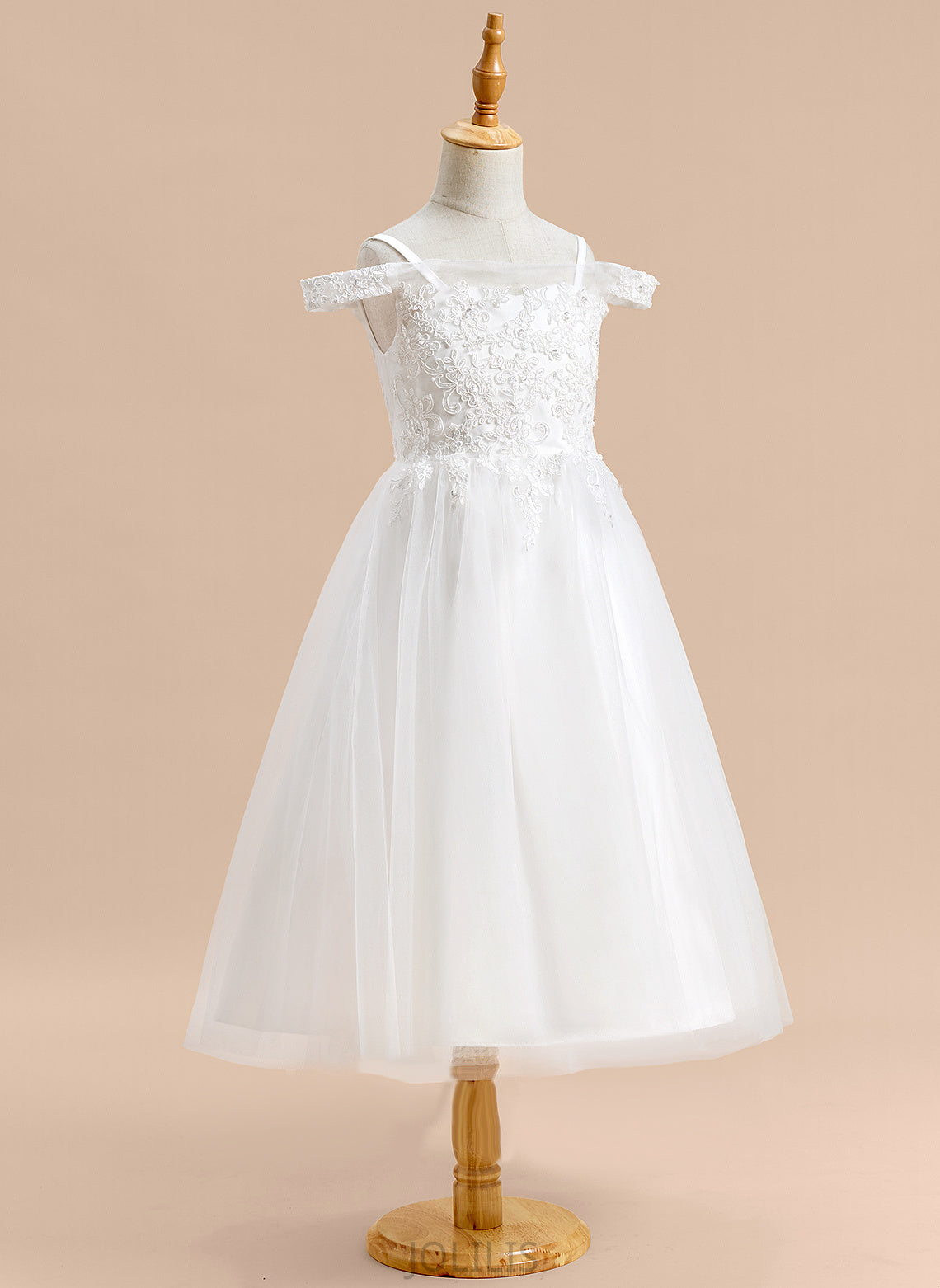 Lace Off-the-Shoulder Dress With A-Line Tulle - Flower Girl Dresses Girl Jaidyn Flower Sleeveless Tea-length