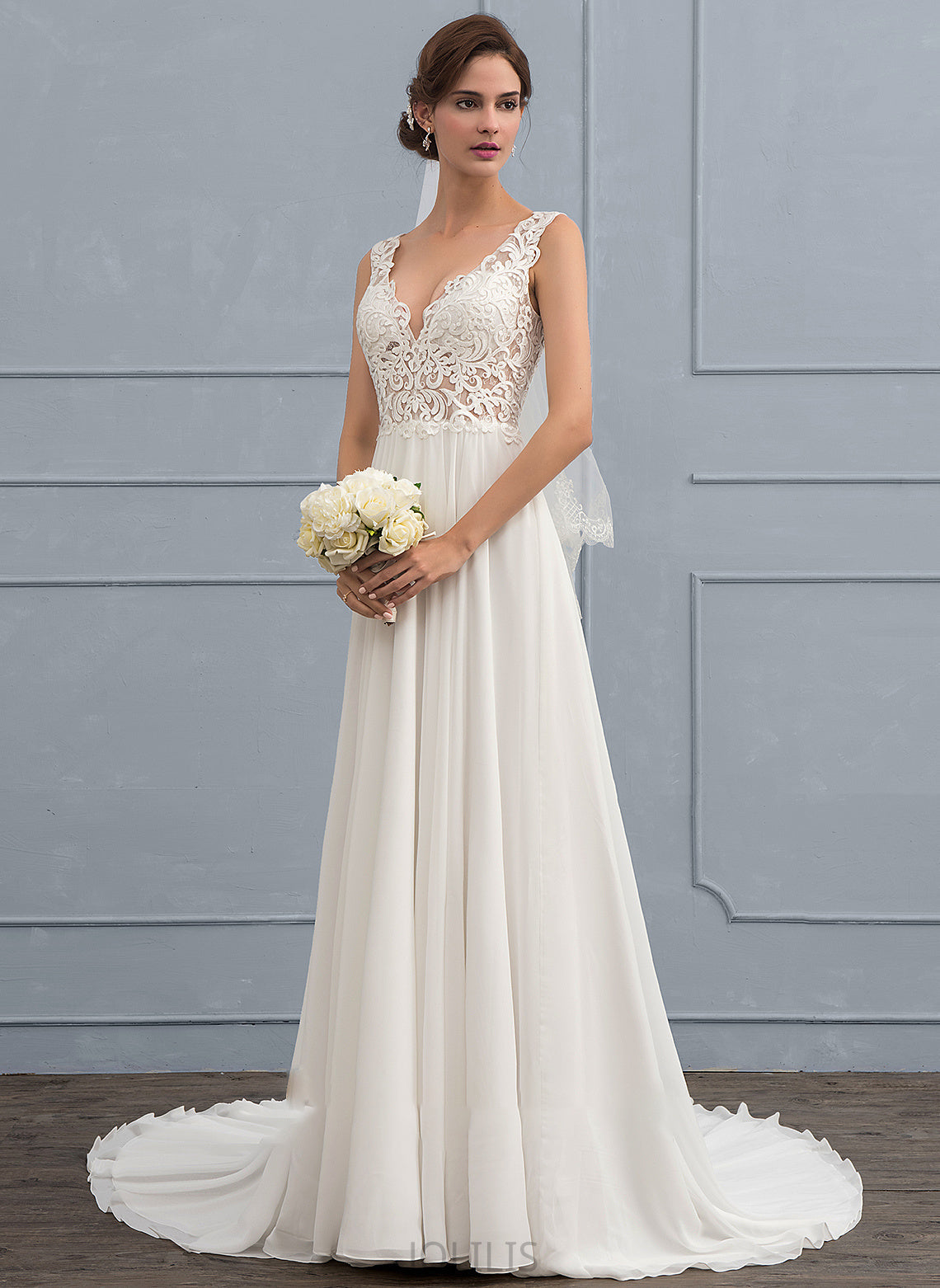 A-Line Train Jaylynn Court Chiffon Wedding Dress Wedding Dresses V-neck