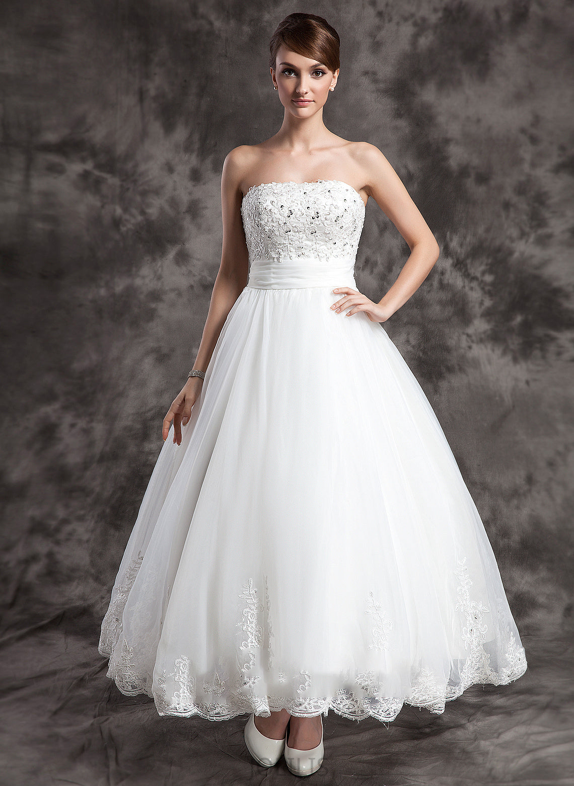 Wedding Dress Wedding Dresses Organza Noemi With Strapless Ankle-Length Beading Ball-Gown/Princess Lace Satin