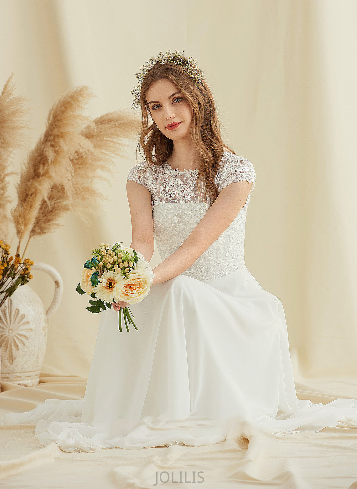 Chiffon Wedding Wedding Dresses A-Line Shyanne Dress Floor-Length Lace