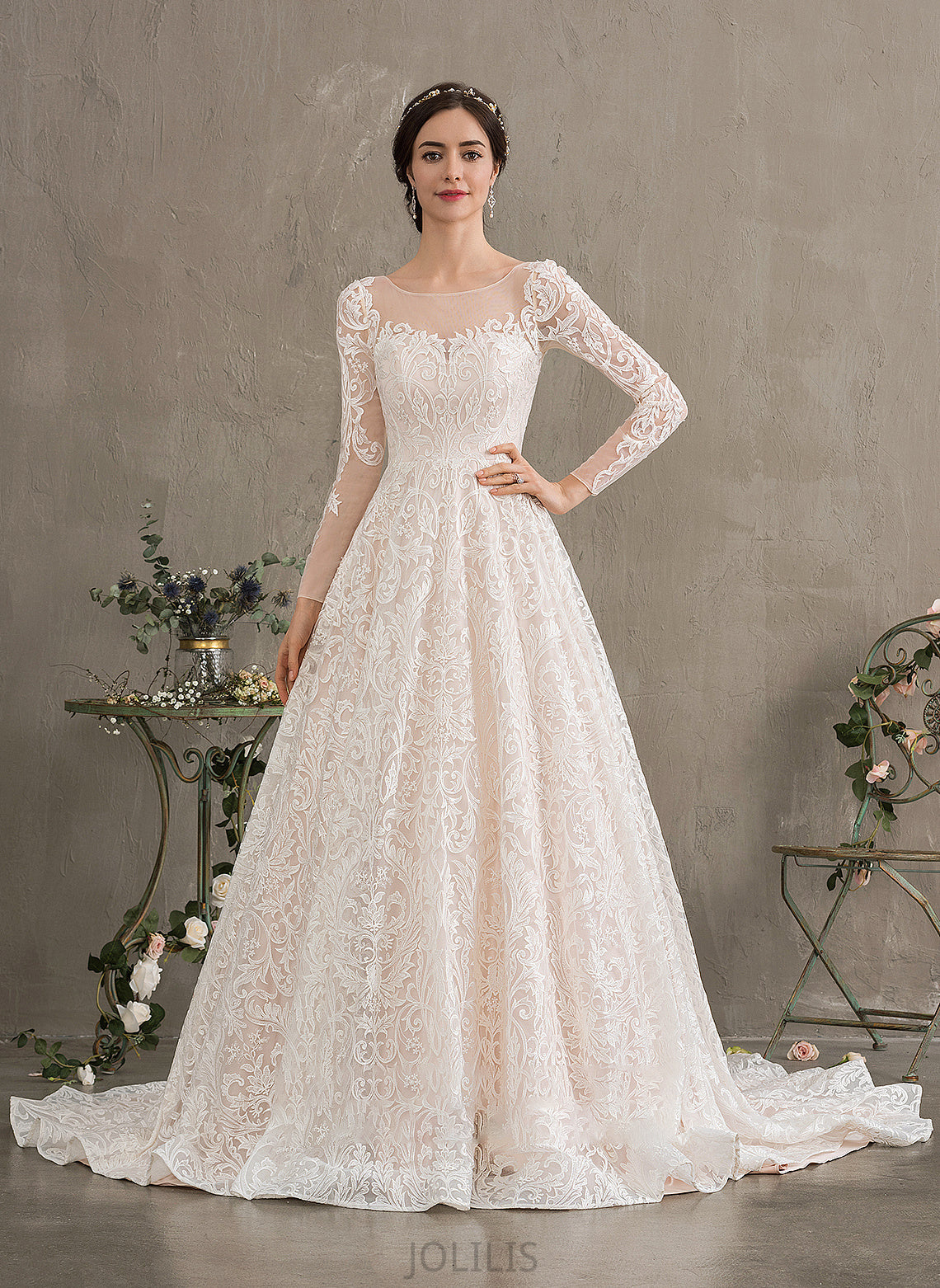 Yaretzi Ball-Gown/Princess Lace Illusion Wedding Court Train Dress Wedding Dresses