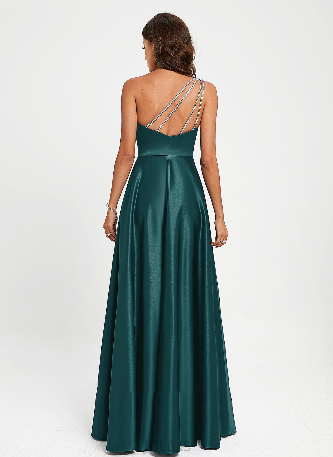 A-Line With Floor-Length Sheila Satin Prom Dresses Beading One-Shoulder