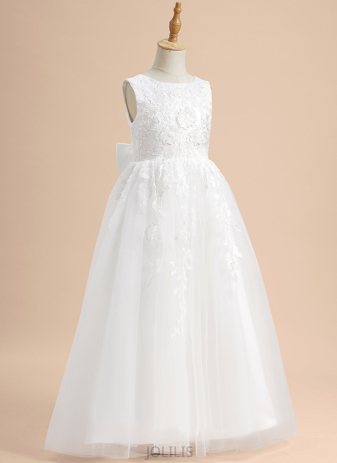 Neck Deanna Tulle - Sleeveless With Flower Girl Dresses Lace/Flower(s)/Bow(s) A-Line Scoop Flower Girl Dress Floor-length