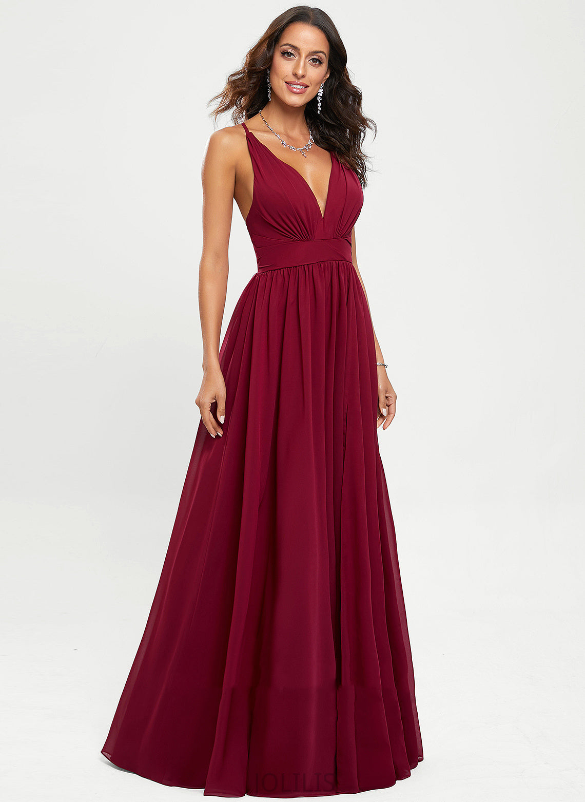 A-Line Tiana V-neck Floor-Length Prom Dresses Chiffon