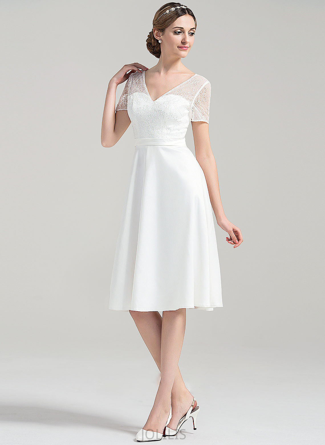 V-neck Wedding Ximena Dress Knee-Length Wedding Dresses Satin A-Line