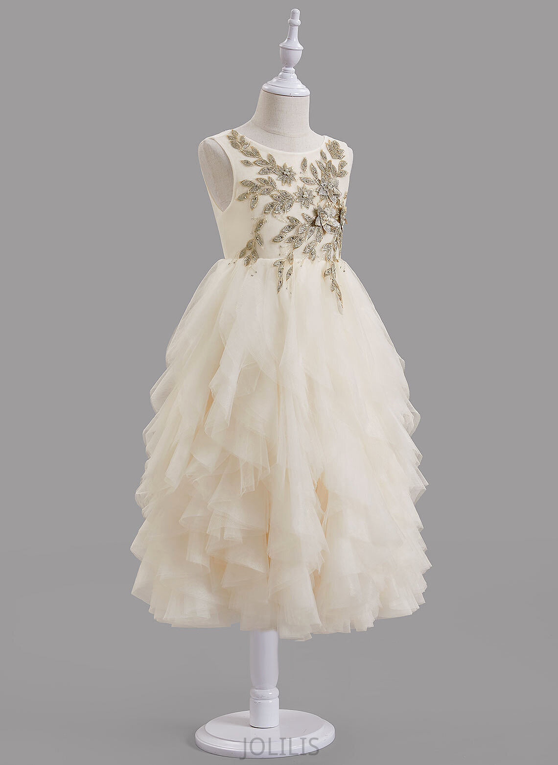 Scoop Dress Sleeveless - Flower Back With Clara Flower Girl Dresses Tea-length Neck Beading/V Girl A-Line Tulle/Lace