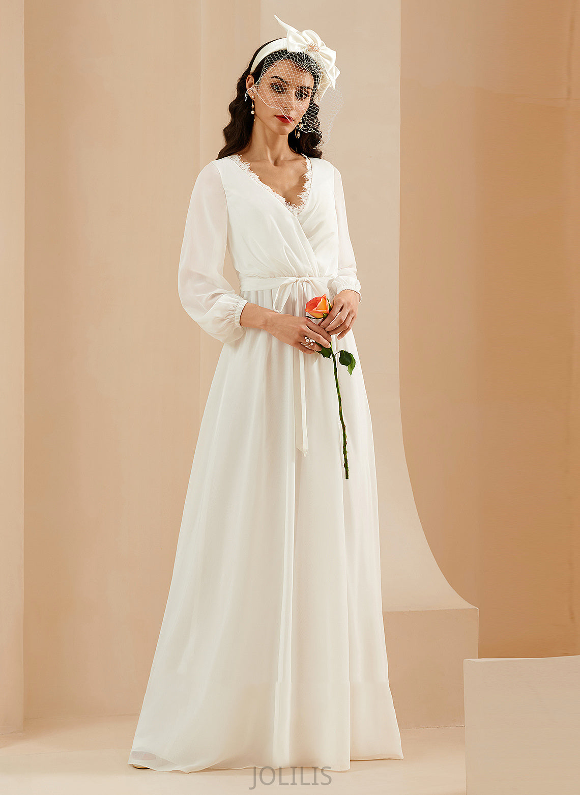 Split Chiffon Wedding Dresses Wedding Lace Front Floor-Length With A-Line Dress Katelynn V-neck