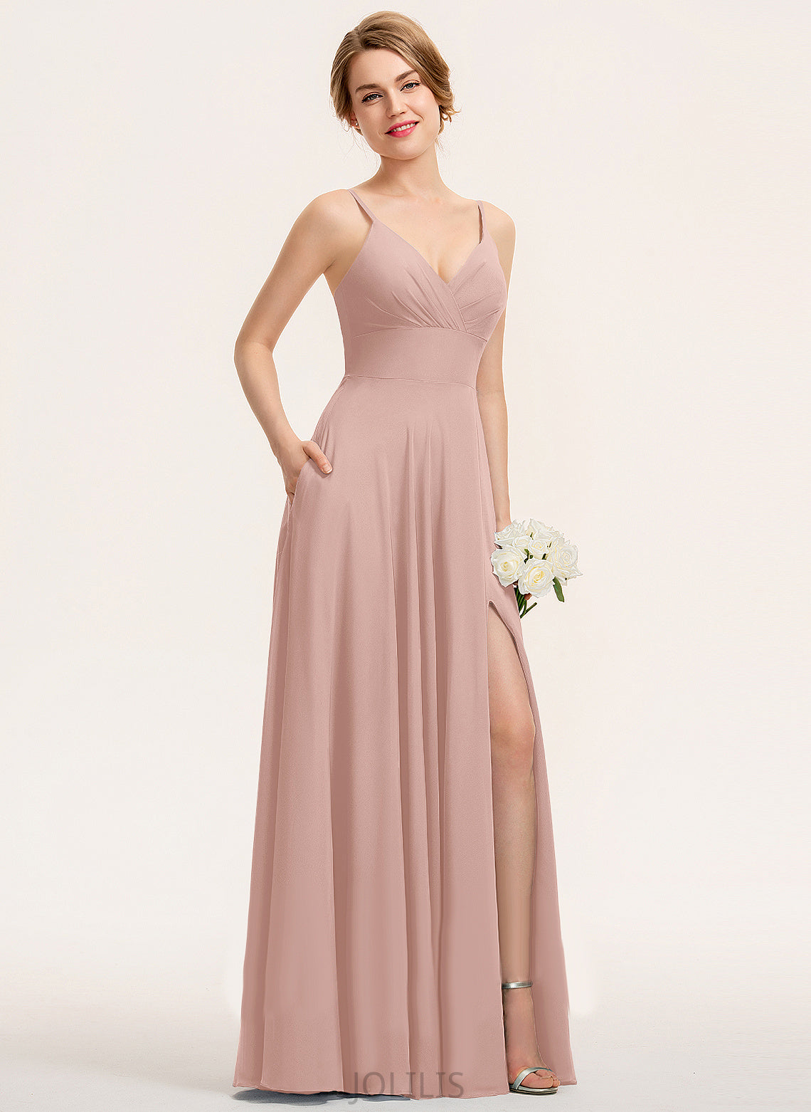 Yoselin Chiffon Prom Dresses With Floor-Length Ruffle A-Line V-neck