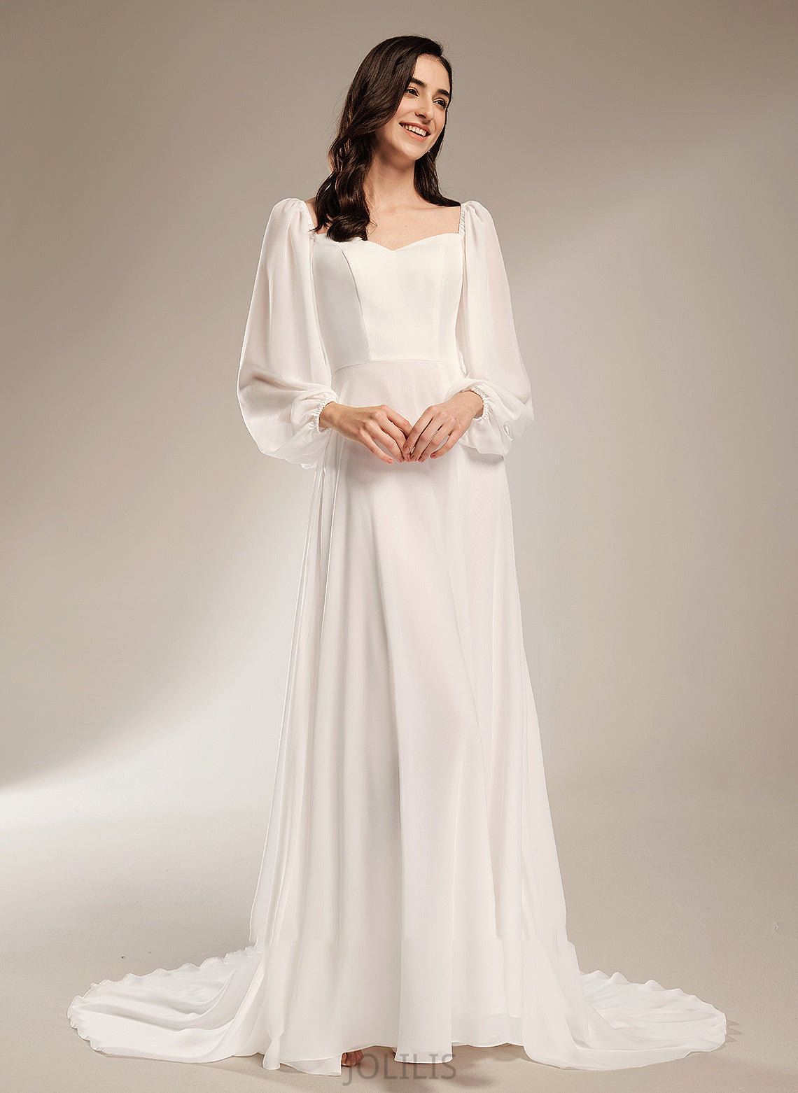 Split Train Wedding Dresses With Dress V-neck Wedding Chapel Front Rosalie A-Line