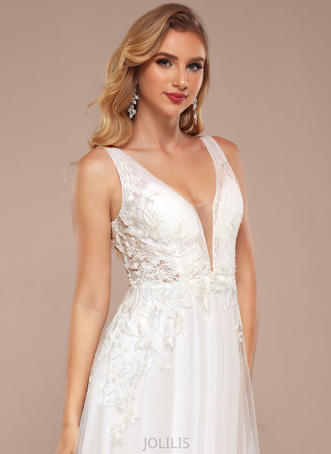 Wedding Dresses Kailey Sweep Wedding Dress With Train A-Line V-neck Tulle Lace Sequins