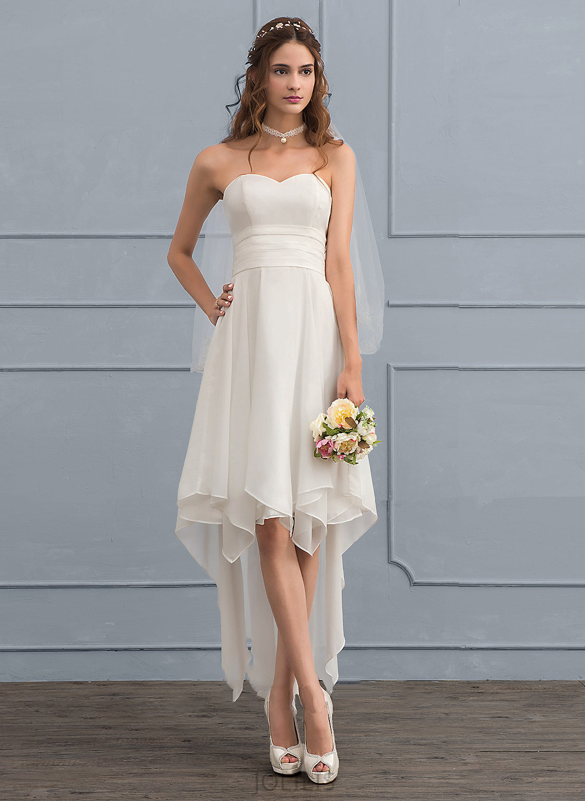 Sweetheart Asymmetrical Chiffon With Wedding A-Line Dress Xiomara Ruffle Wedding Dresses