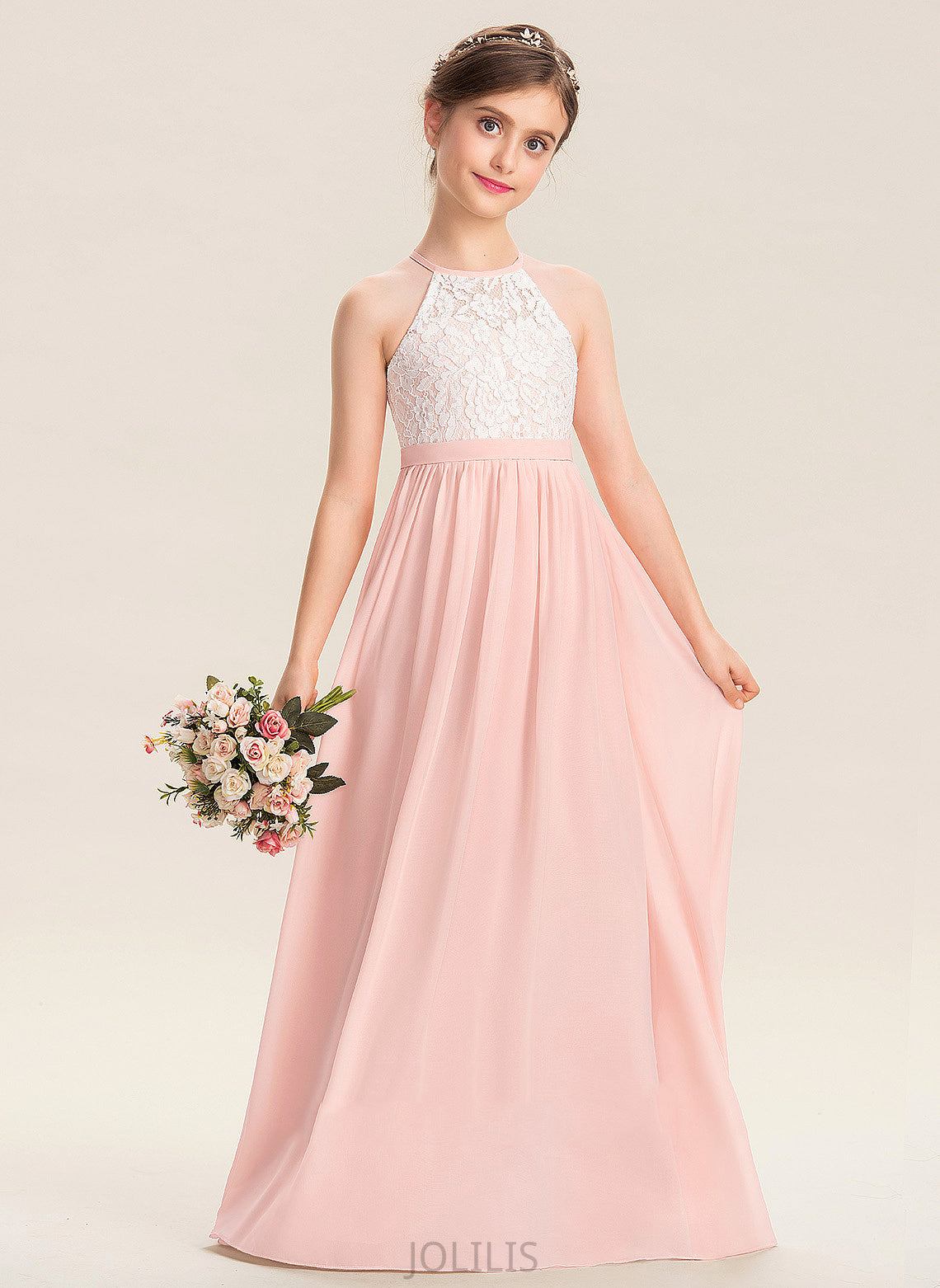 '- With Annabella Flower Dress Scoop Chiffon Floor-length Hole Neck Back Sleeveless Flower Girl Dresses Girl A-Line