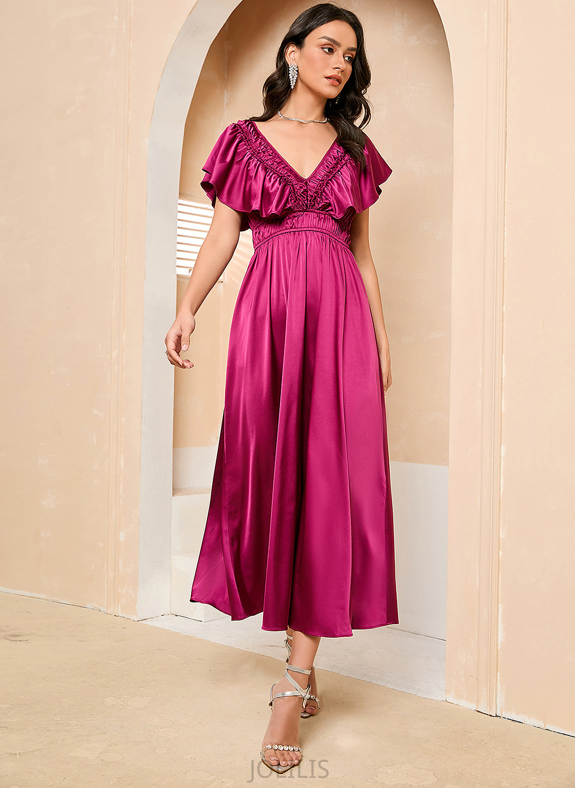 Michaela Tea-Length V-neck Prom Dresses A-Line