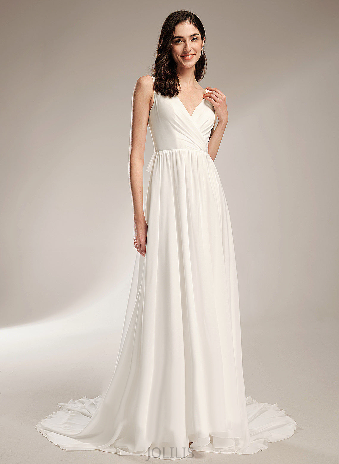 Wedding A-Line Court Lace Chiffon V-neck Train Dress With Jayleen Wedding Dresses