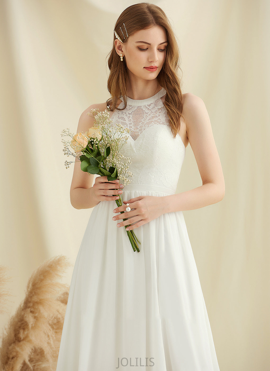 Front Wedding Dresses Dress A-Line Floor-Length Chiffon Scoop Payton Split With Wedding Lace Neck