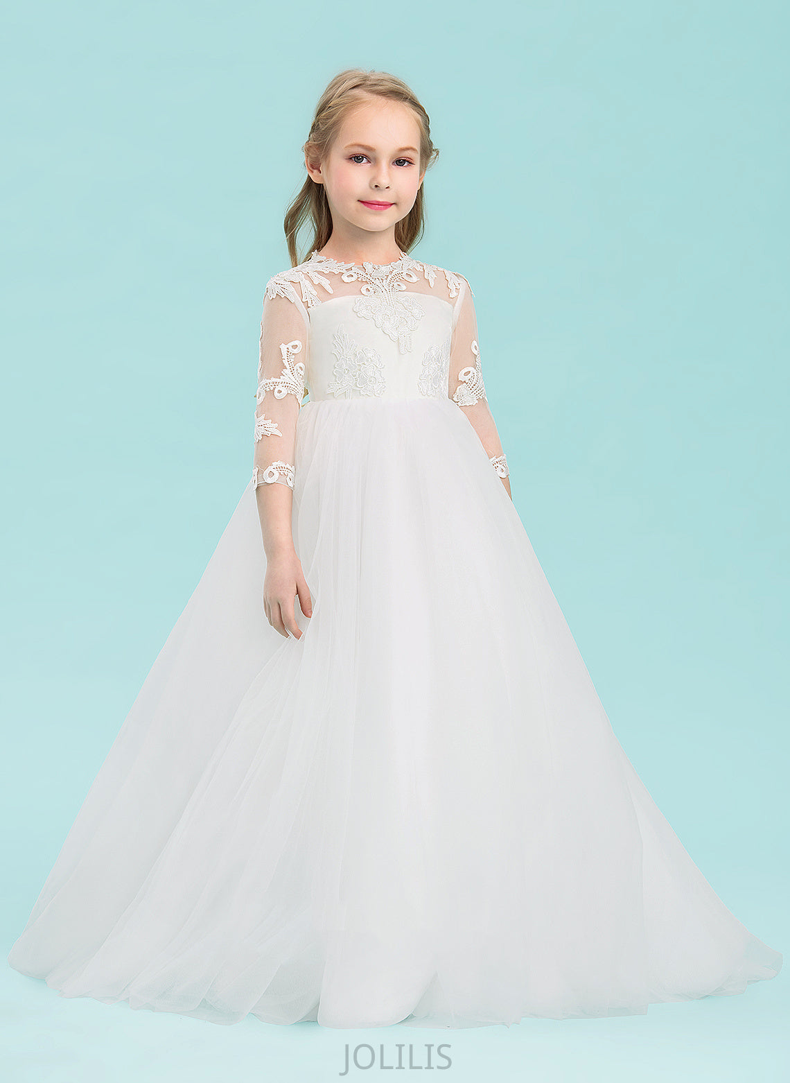 Neck - Flower Girl Scoop 3/4 Tulle Ball-Gown/Princess Ashlynn Dress Floor-length Sleeves Flower Girl Dresses