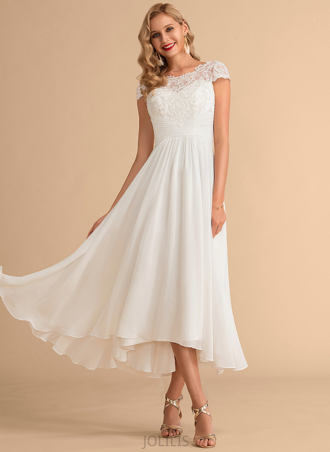 Chiffon Wedding Scoop Asymmetrical Neck Jaida A-Line Dress Wedding Dresses