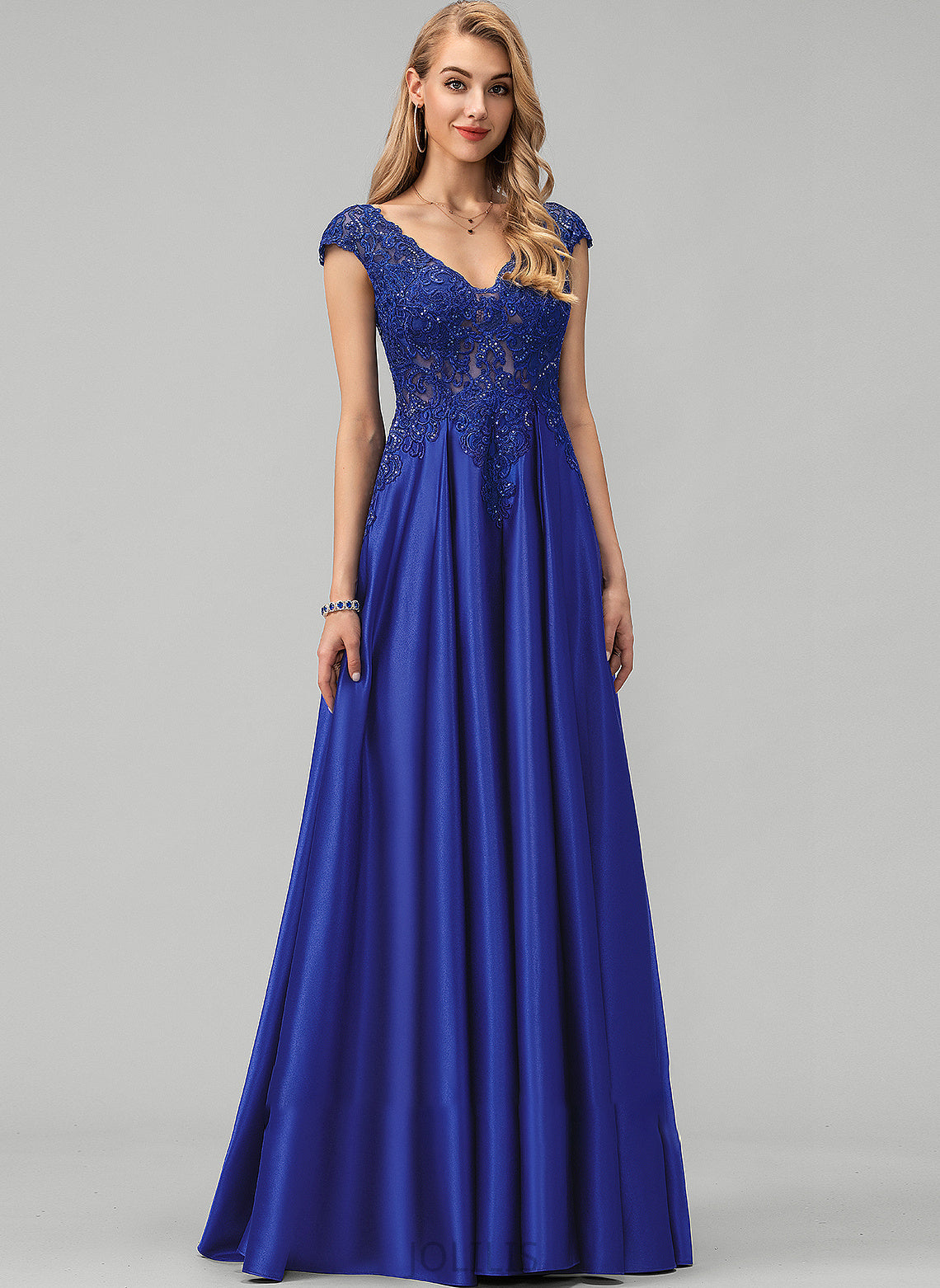 Prom Dresses Satin V-neck Valeria Floor-Length With Ball-Gown/Princess Sequins Lace