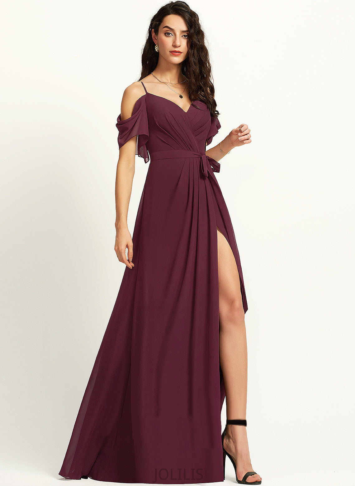 Prom Dresses Chiffon V-neck Angelina Ruffle With Floor-Length A-Line