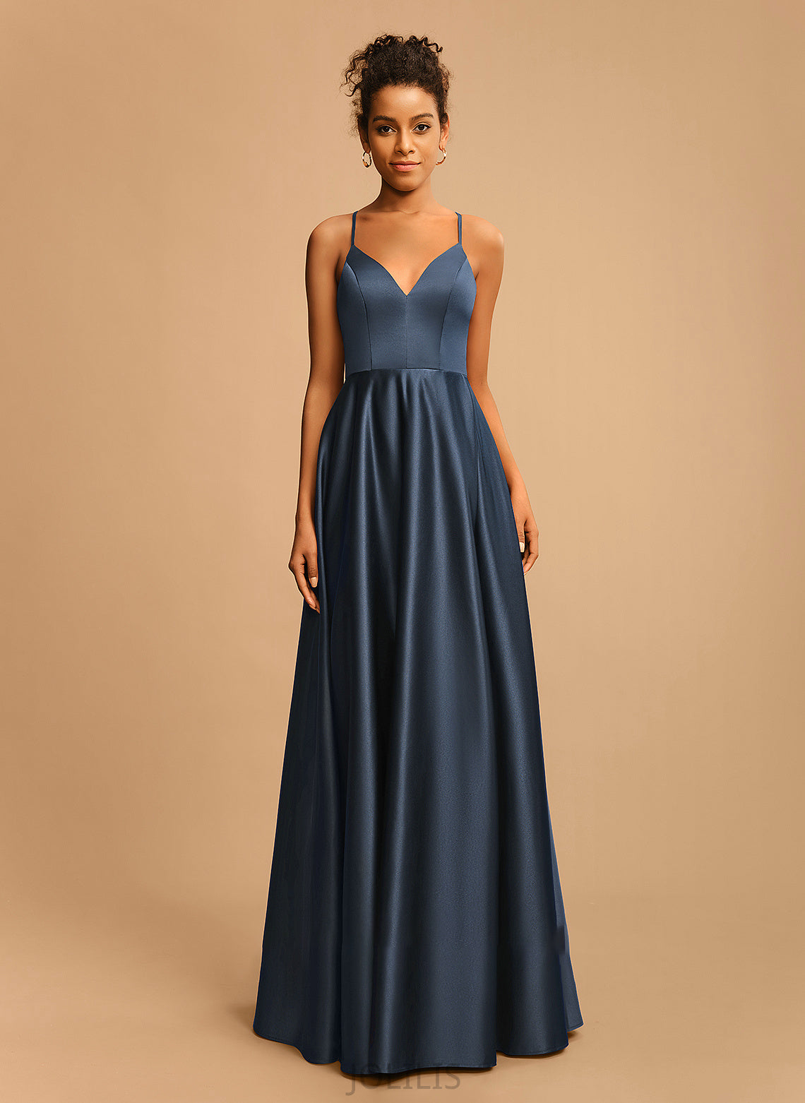 Floor-Length Satin Logan V-neck A-Line Prom Dresses