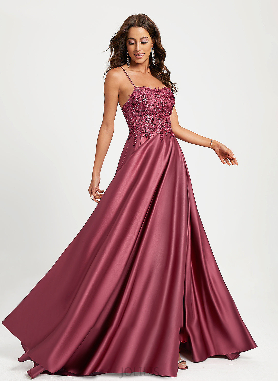 Sweep With Prom Dresses Satin Sequins Train Neckline Gracie A-Line Beading Square