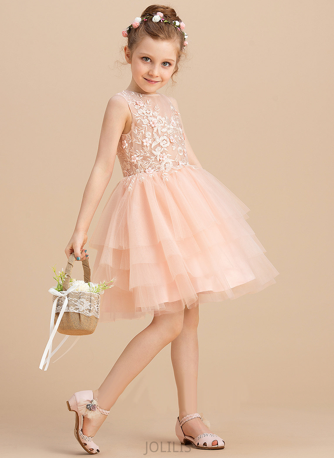 Flower Flower Girl Dresses Knee-length - Scoop With Girl Sleeveless Neck Tulle/Lace Lace/Beading Ball-Gown/Princess Kay Dress