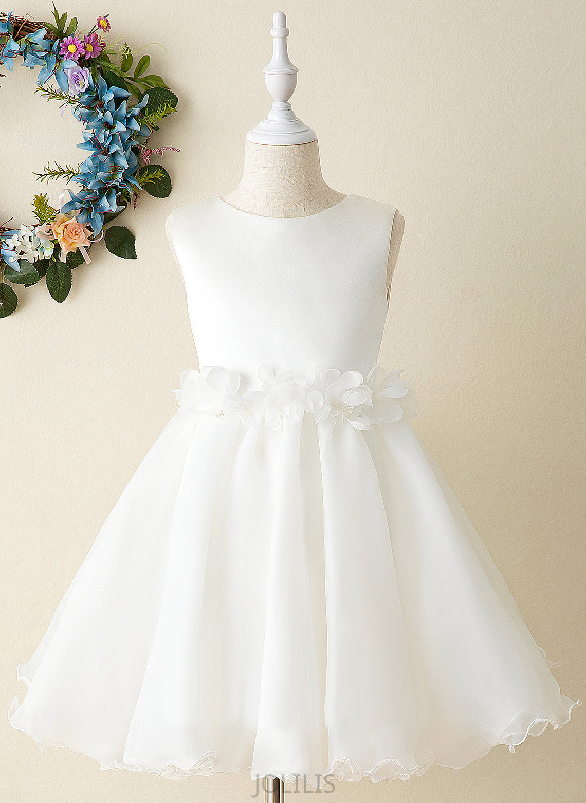 Eileen Sleeveless Organza Dress Scoop Flower Girl Dresses Flower Neck A-Line - Knee-length Girl