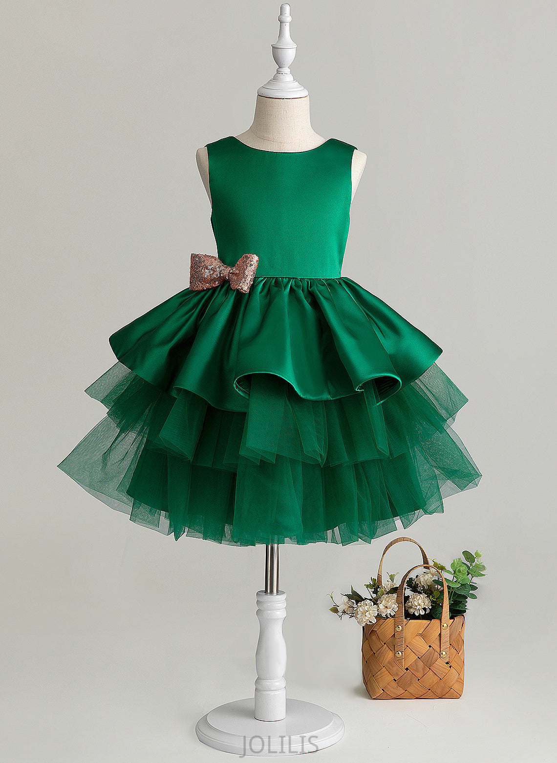 Ball-Gown/Princess - Andrea Girl Knee-length With Bow(s) Sleeveless Neck Dress Flower Scoop Flower Girl Dresses Tulle