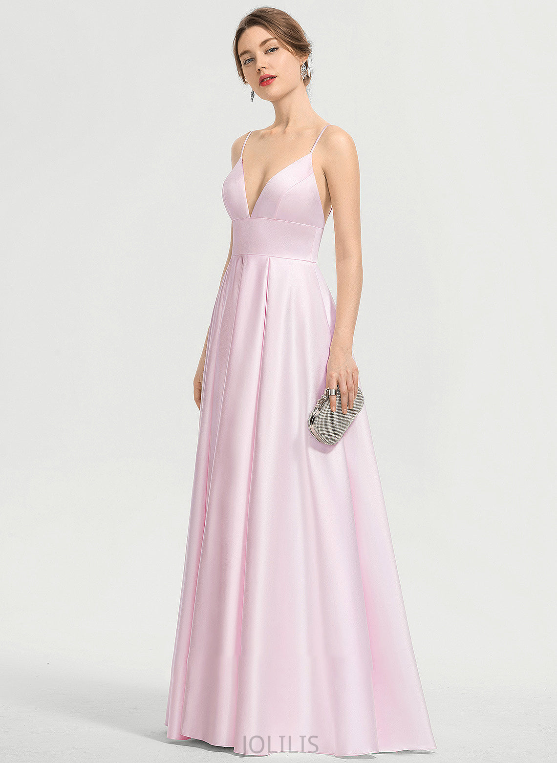 Prom Dresses With A-Line V-neck Pockets Satin Floor-Length Kitty