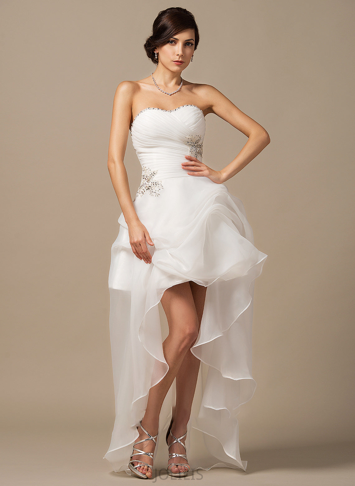 A-Line Asymmetrical Wedding Dresses Sequins With Wedding Iyana Organza Beading Ruffle Dress Sweetheart