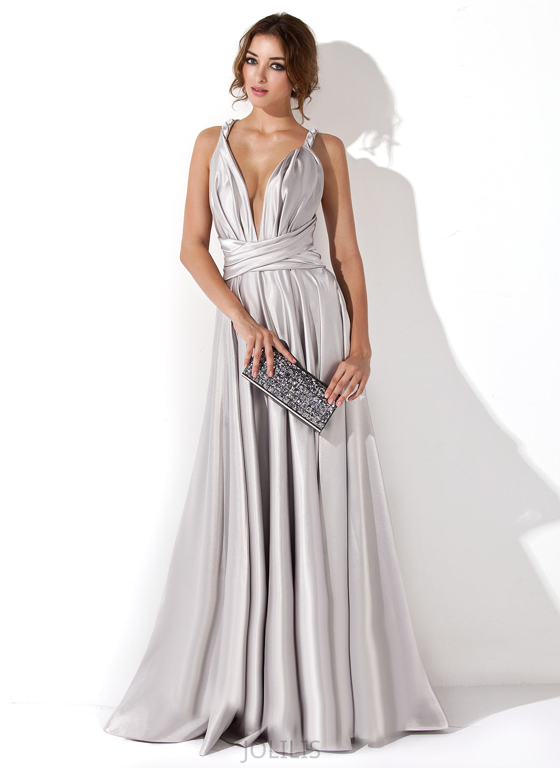 With Nia Prom Dresses A-Line Charmeuse Pleated V-neck Floor-Length