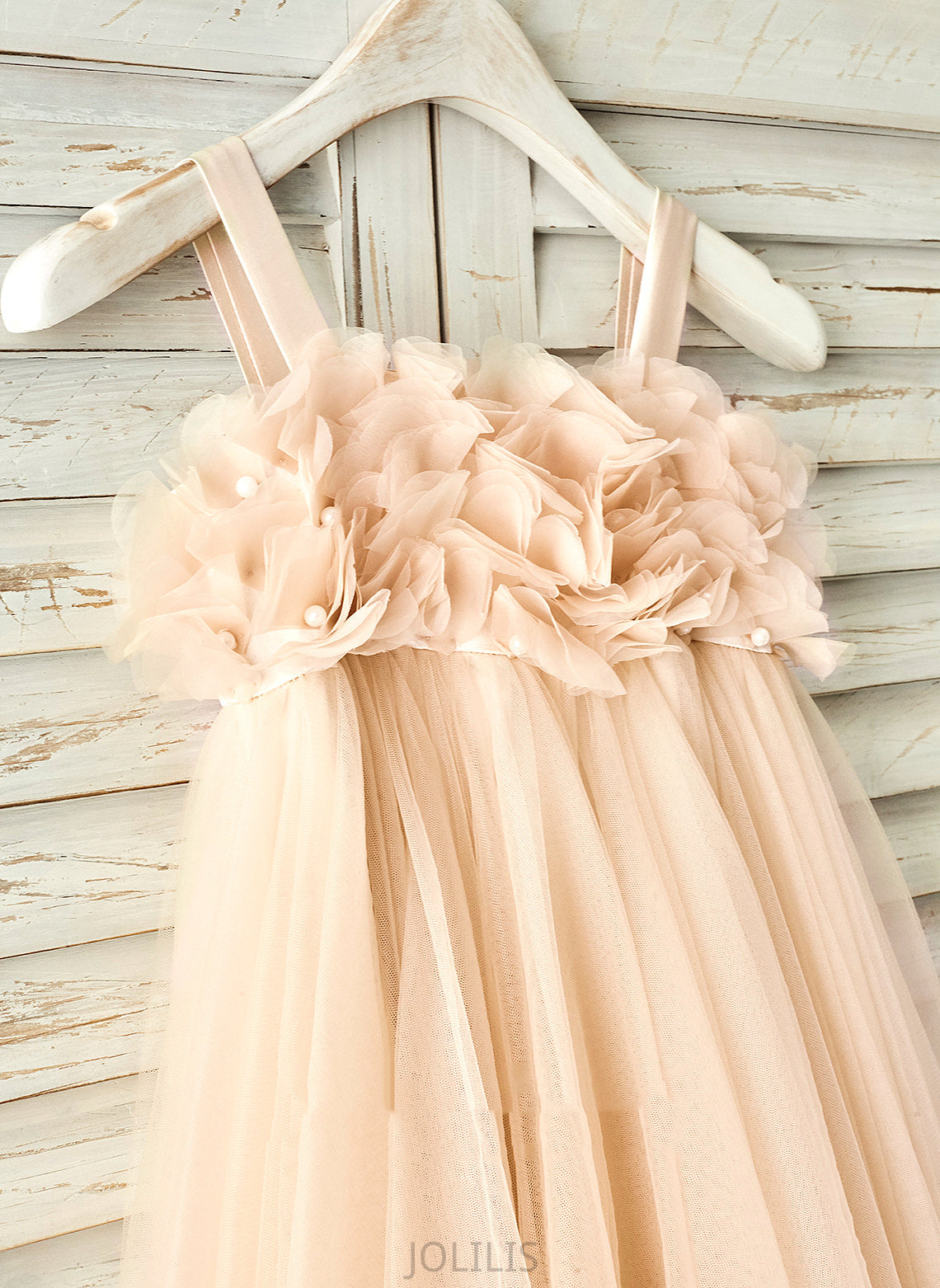 '- Girl Flower Girl Dresses A-Line/Princess With Dress Straps Beading Knee-length Tulle Flower Hallie Sleeveless