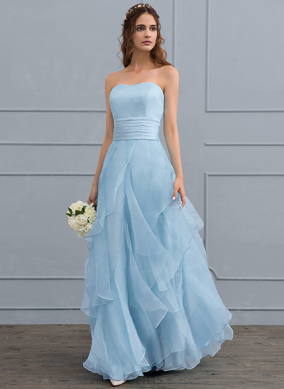 Wedding Ruffles With Floor-Length Wedding Dresses Sweetheart Donna A-Line Dress Charmeuse Organza Cascading