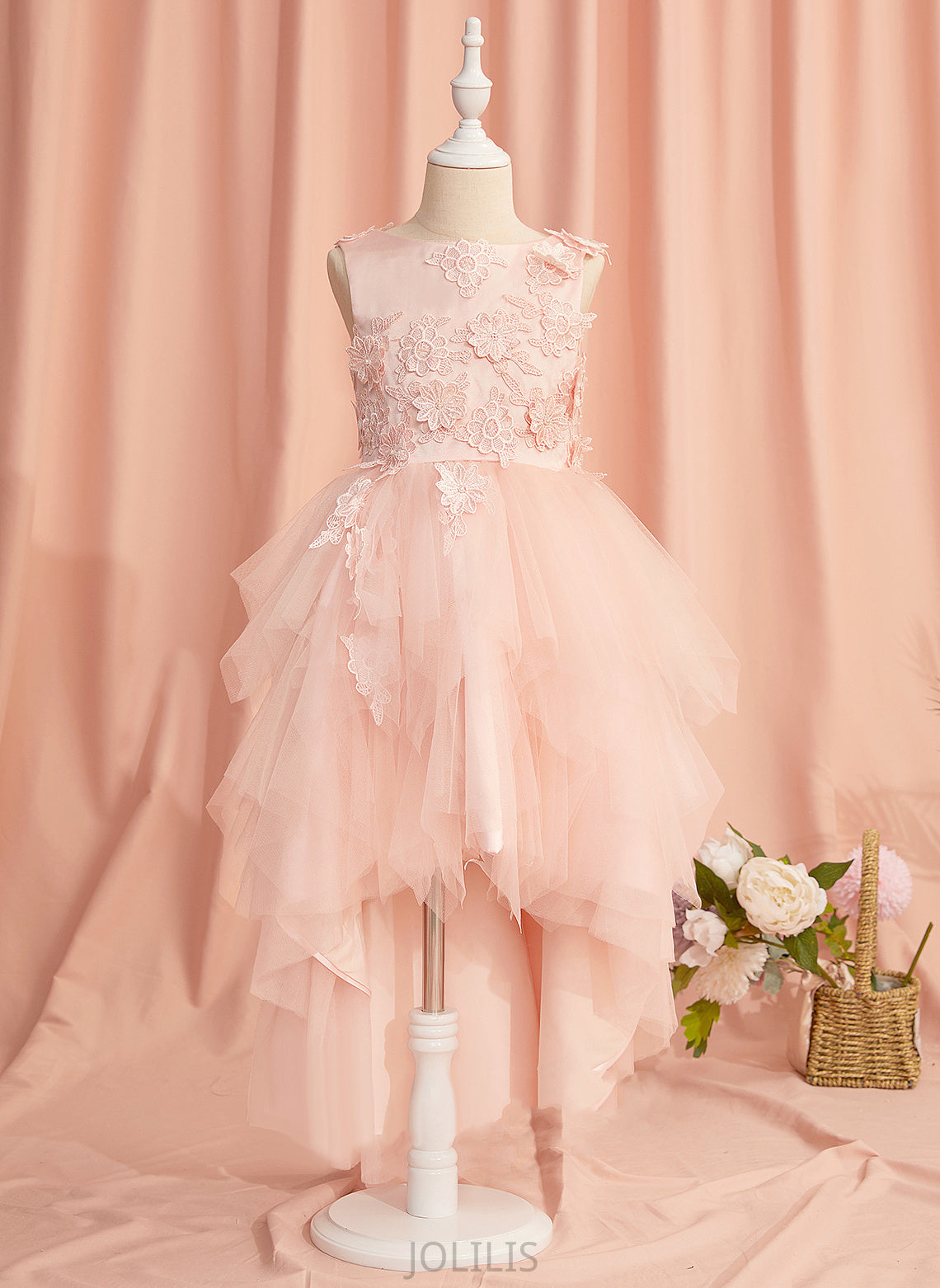 Scoop Angel Lace/Flower(s)/V Sleeveless Flower Girl Dresses With - Back Tulle Flower Ball-Gown/Princess Girl Dress Neck Asymmetrical