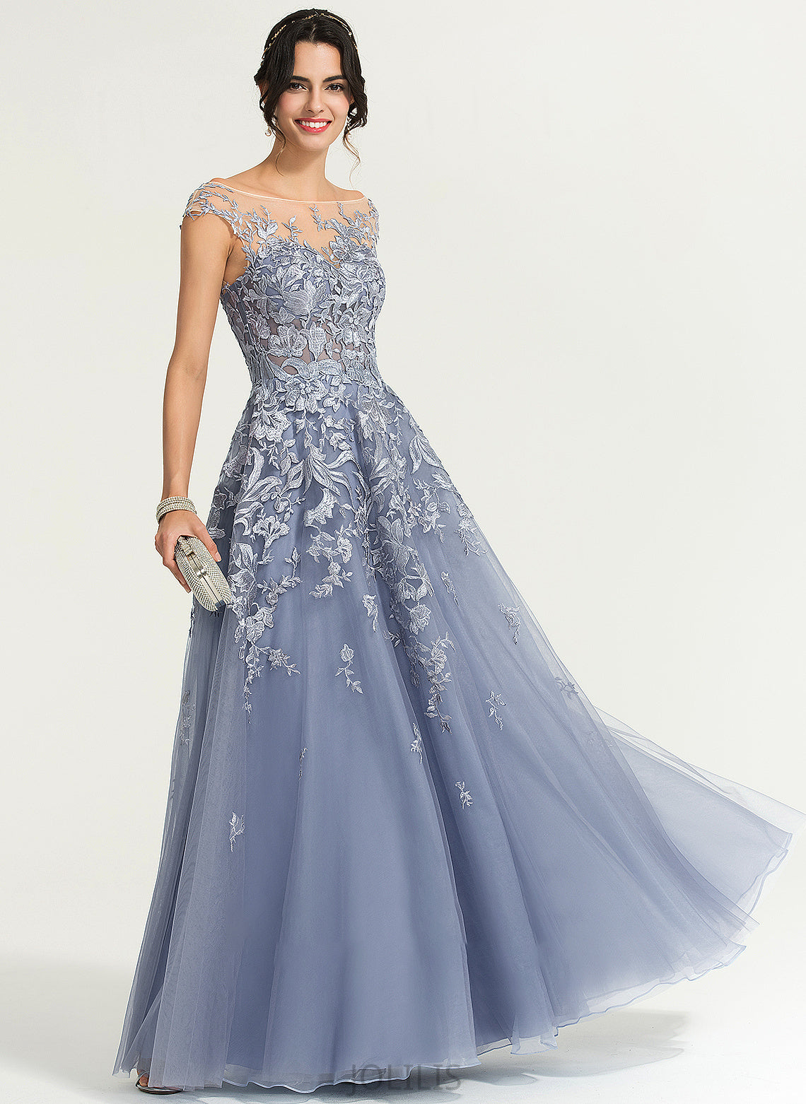 Floor-Length Ball-Gown/Princess Tulle Prom Dresses Jaylene Neck Scoop