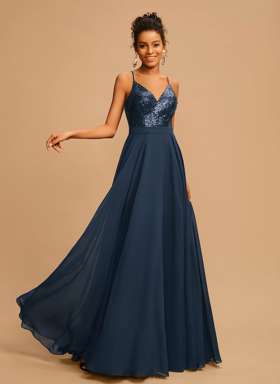 Sequins Chiffon Prom Dresses With Avery V-neck Floor-Length A-Line